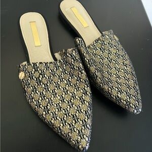 Elegant Gold and Black Women's Slip-On Mules
